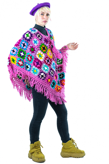 Poncho crosetat din lana - Roz [5]
