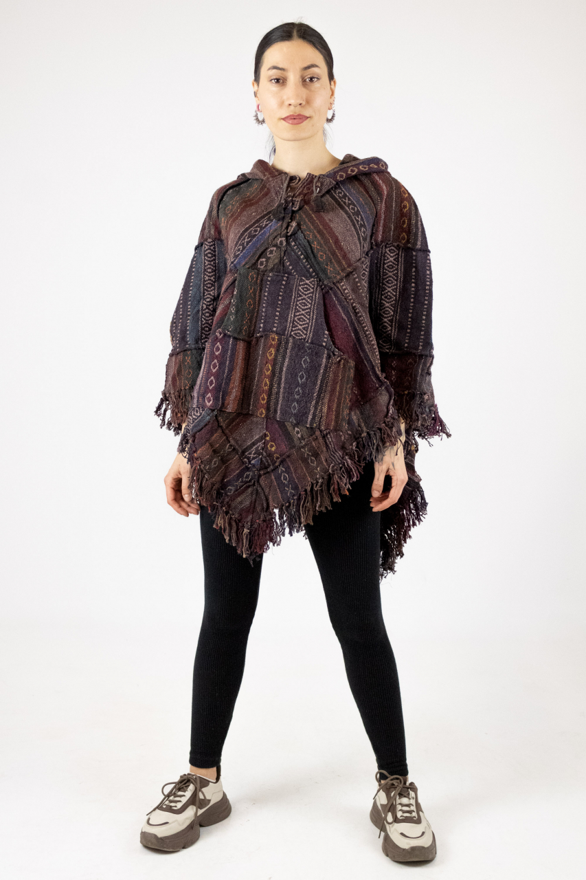 Poncho cu motive gheri si gluga - Verde [2]