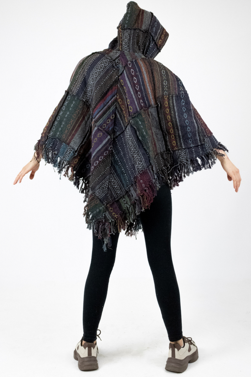 Poncho cu motive gheri si gluga - Verde [3]