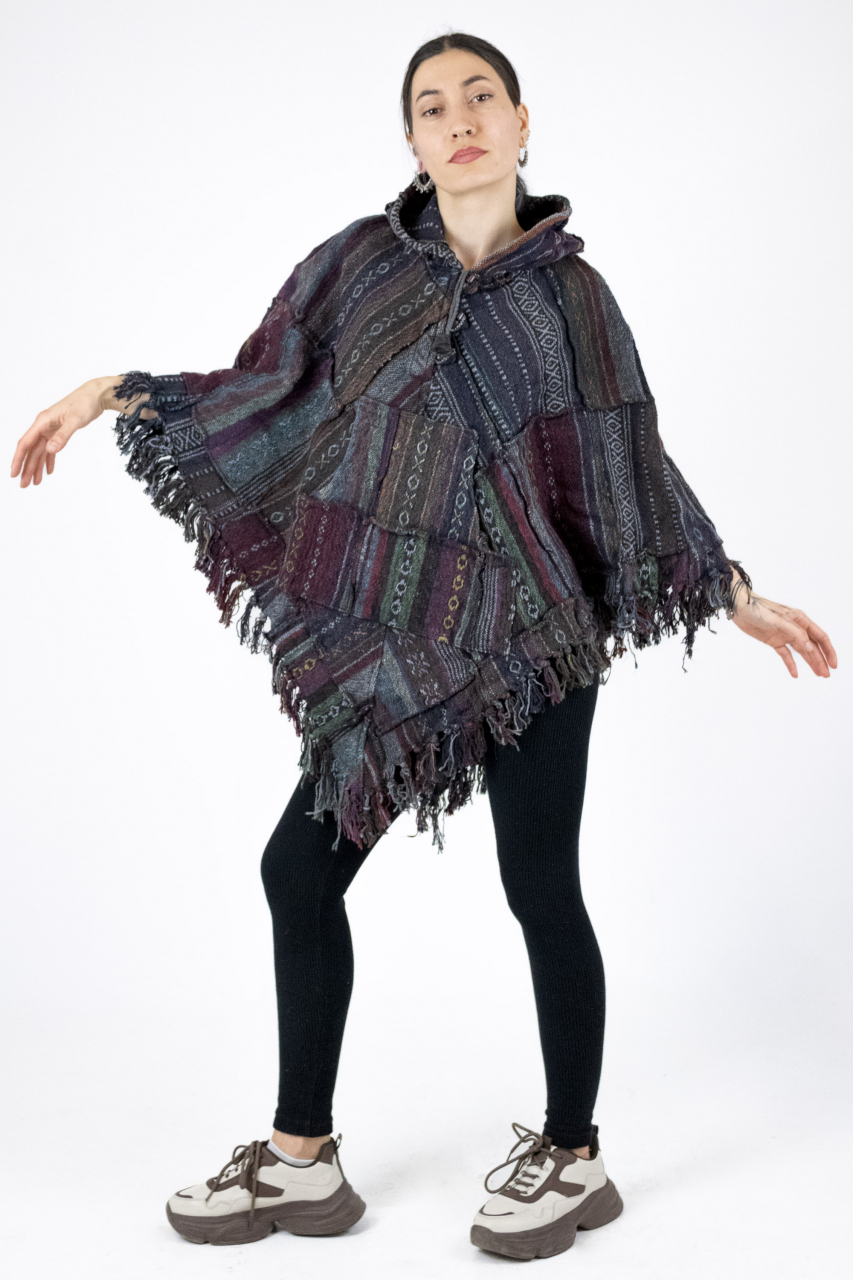 Poncho cu motive gheri si gluga - Verde [4]