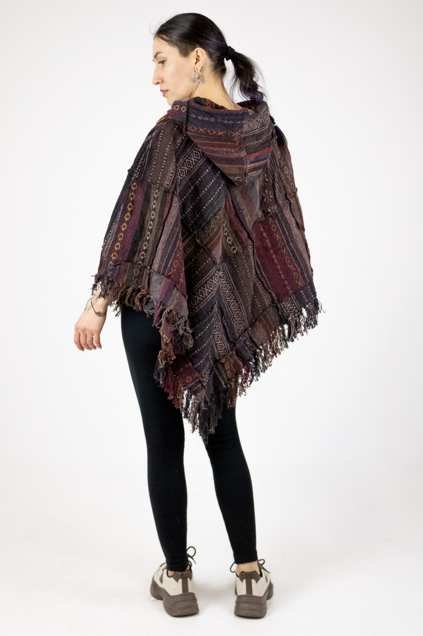 Poncho cu motive gheri si gluga - Verde [4]