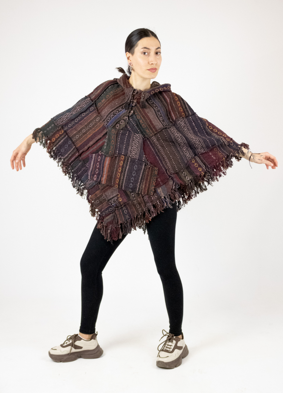 Poncho cu motive gheri si gluga - Verde [5]