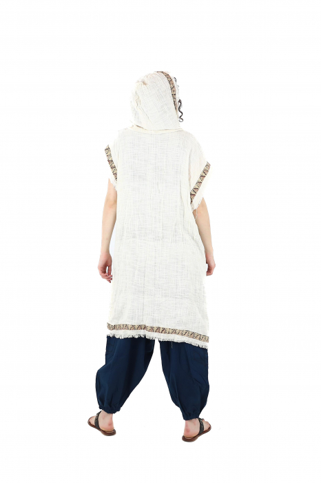 Poncho lung cu glugă - Crem [4]