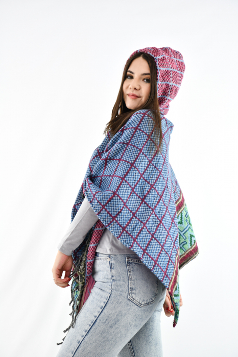 Poncho Model Aztec - Negru cu Rosu [7]