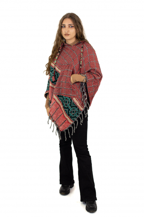Poncho scurt, model Aztec 1 - Roșu [2]