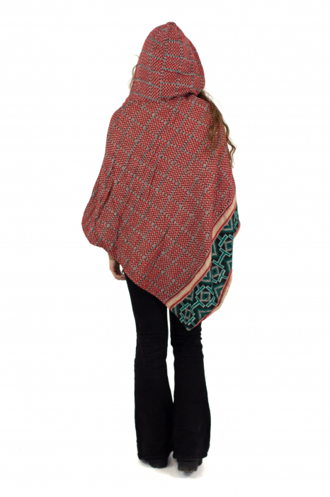 Poncho scurt, model Aztec 1 - Roșu [3]