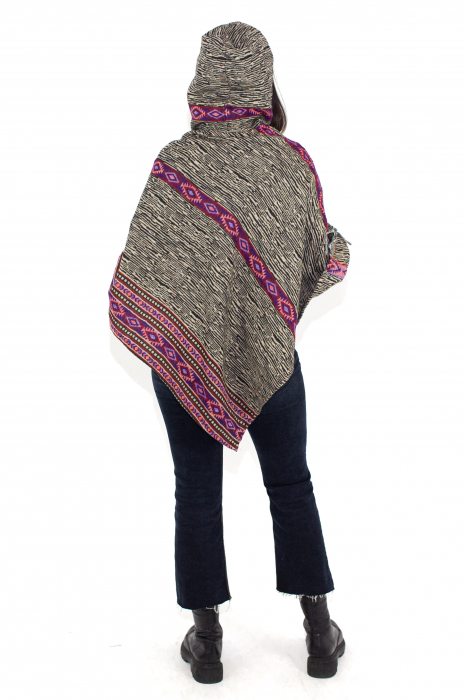 Poncho scurt model Aztec 11 - Alb si negru [3]