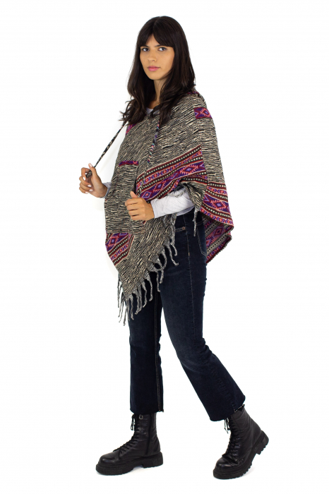 Poncho scurt model Aztec 11 - Alb si negru [4]