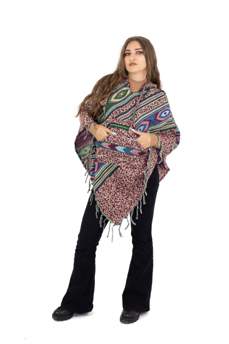 Poncho scurt, model Aztec 16 - Vișiniu [2]