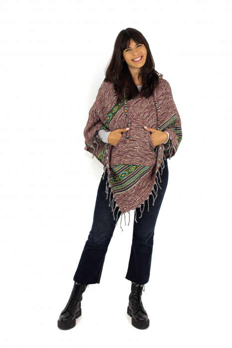 Poncho scurt, model Aztec 3 - Vișiniu [2]