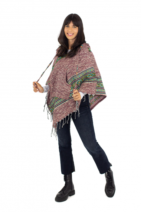 Poncho scurt, model Aztec 3 - Vișiniu [4]