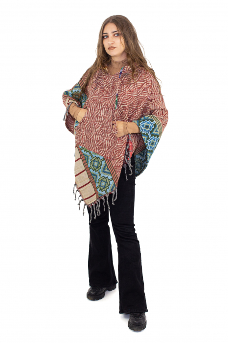 Poncho scurt, model Aztec 5 - Vișiniu [4]