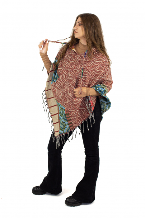 Poncho scurt, model Aztec 5 - Vișiniu [2]