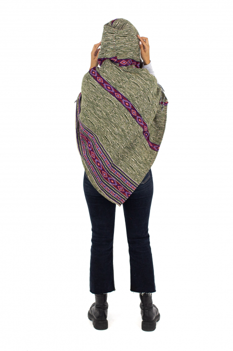 Poncho scurt, model Aztec 9 - Verde [4]