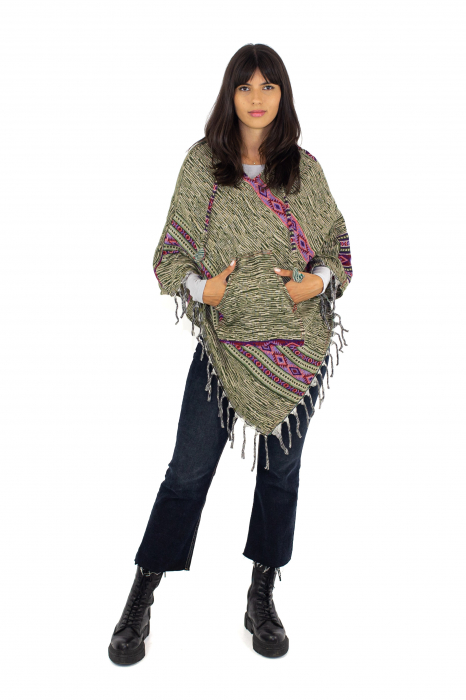 Poncho scurt, model Aztec 9 - Verde [2]