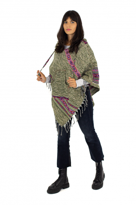 Poncho scurt, model Aztec 9 - Verde [3]