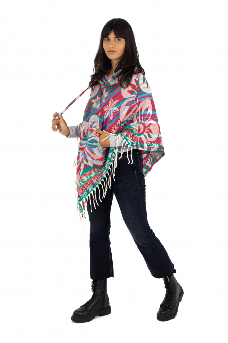 Poncho scurt, model Floral 1 - Multicolor [4]