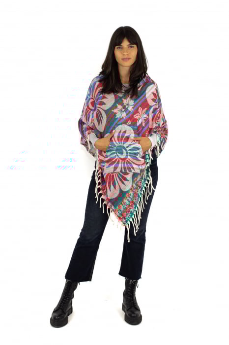 Poncho scurt, model Floral 1 - Multicolor [2]