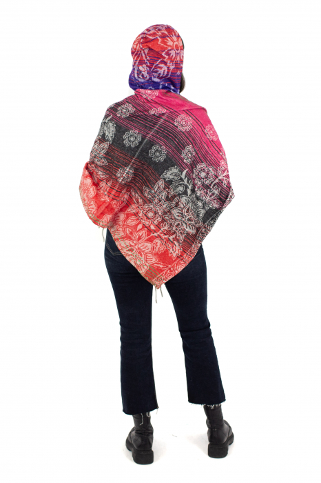Poncho scurt, model Floral 2 - Roșu/Negru [3]