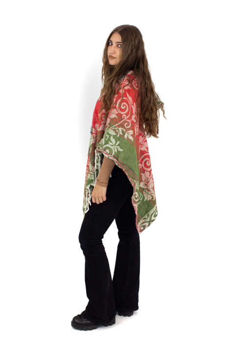 Poncho scurt model Floral 3 - Multicolor [4]