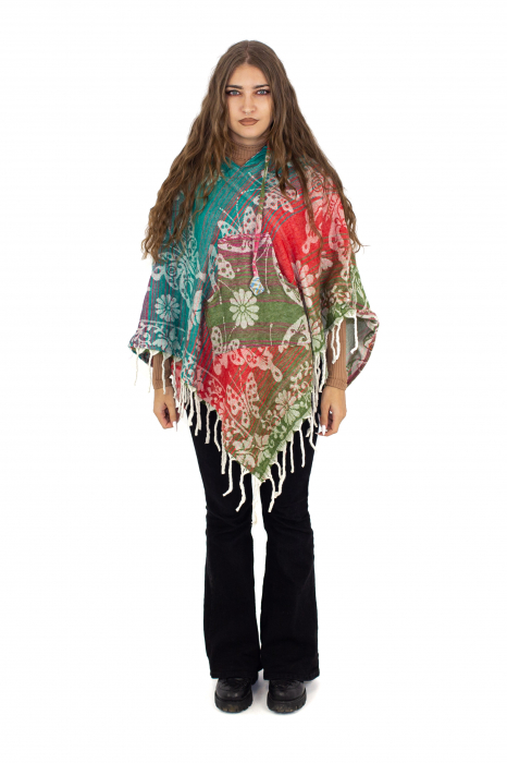 Poncho scurt model Floral 3 - Multicolor [2]