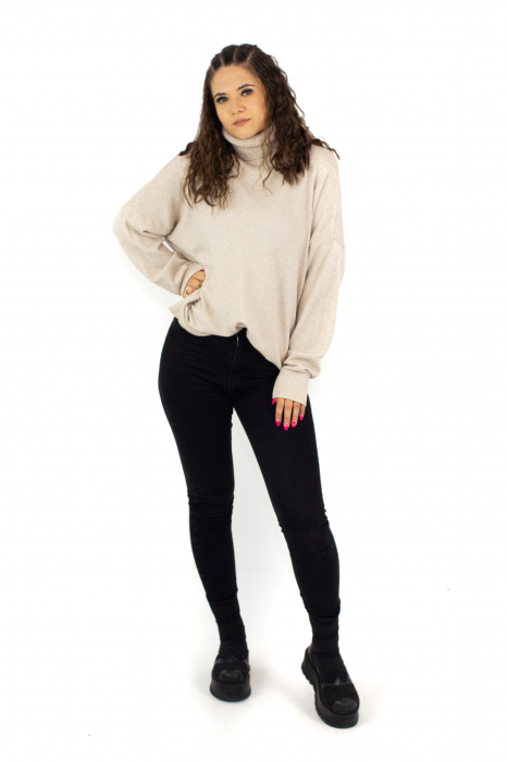 Pulover cu guler tip helanca - Crem 22N29D [5]