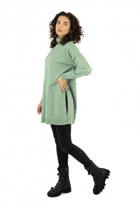 Pulover lung tip helanca cu crapaturi laterale - Sage 22N93XD [3]