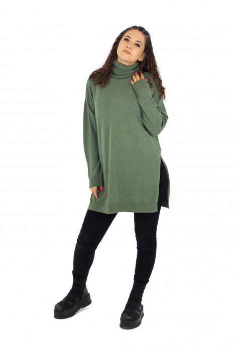 Pulover lung tip helanca cu crapaturi laterale - Sage 22N93XD [2]
