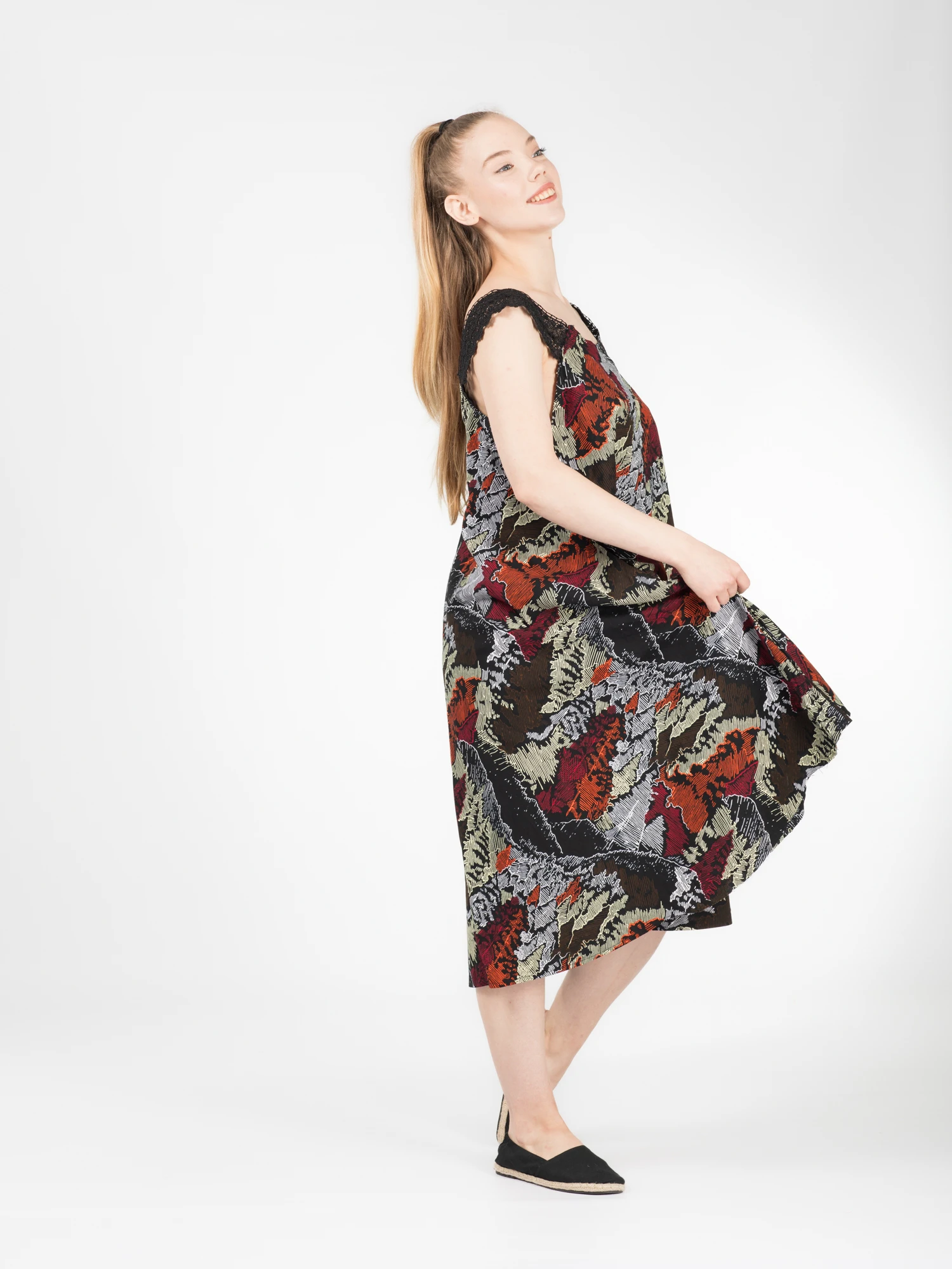 Rochie Zuri din bumbac cu imprimeu african și bretele din dantelă - Multicolor [7]