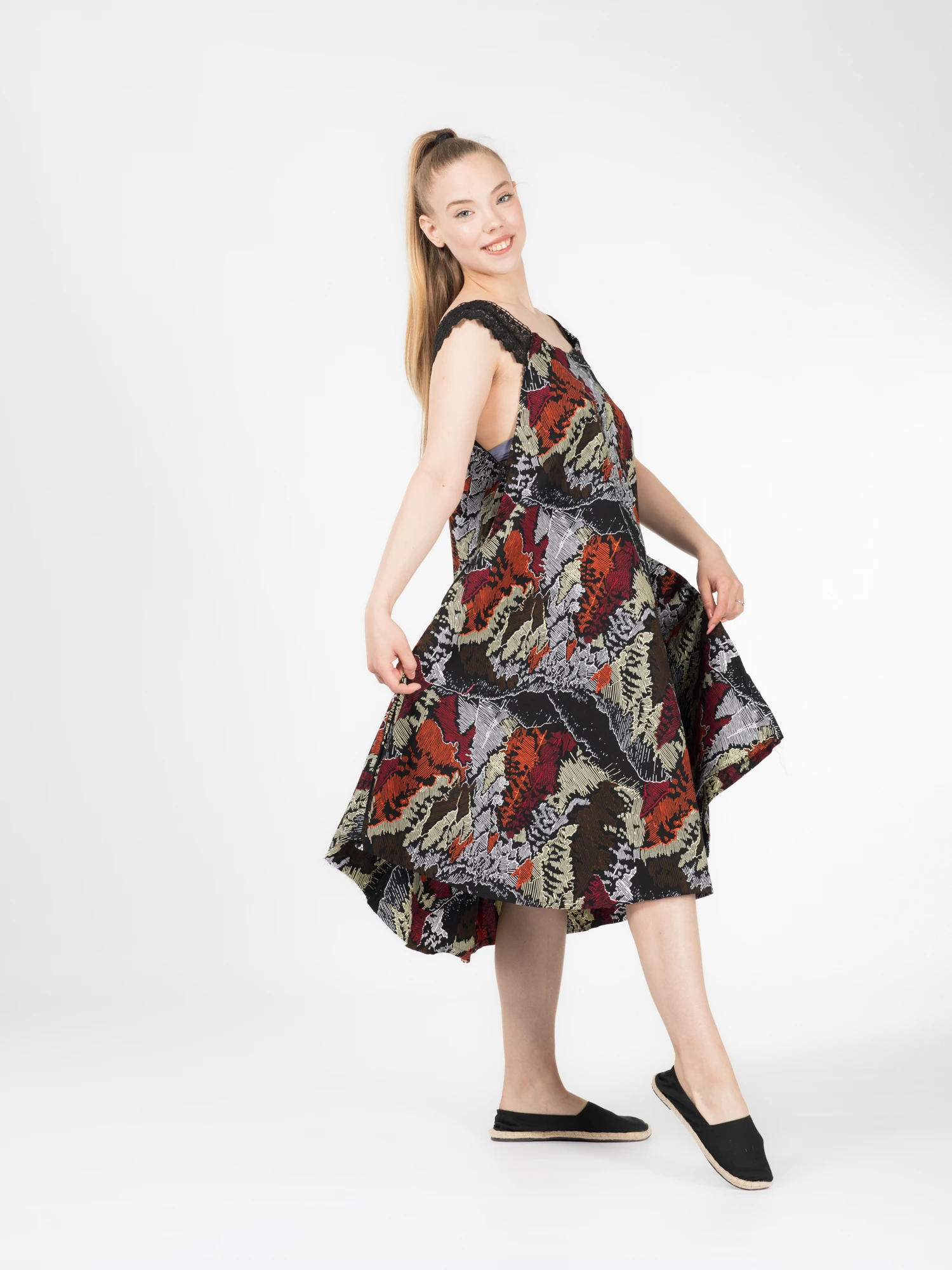 Rochie Zuri din bumbac cu imprimeu african și bretele din dantelă - Multicolor [8]