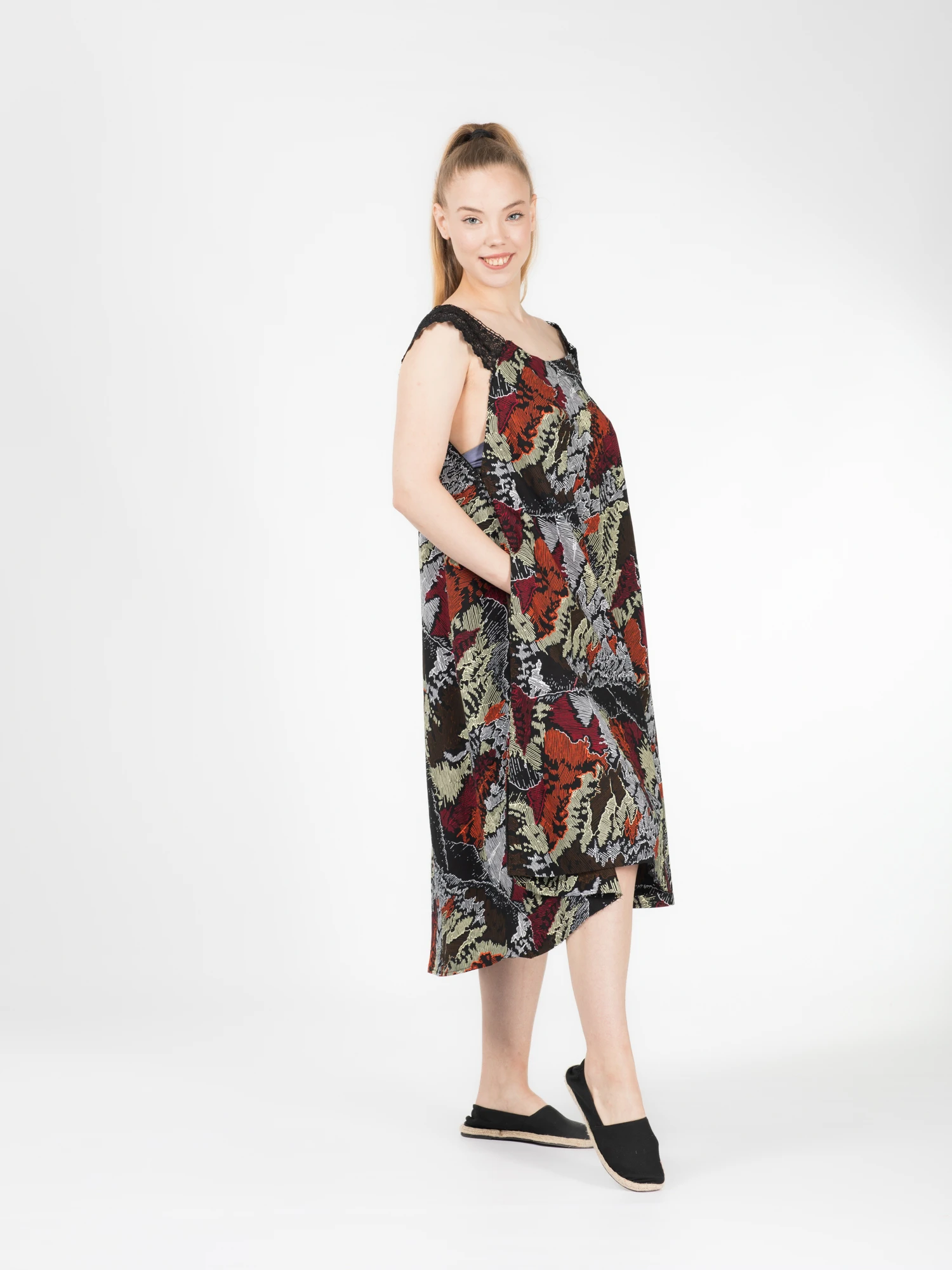 Rochie Zuri din bumbac cu imprimeu african și bretele din dantelă - Multicolor [5]