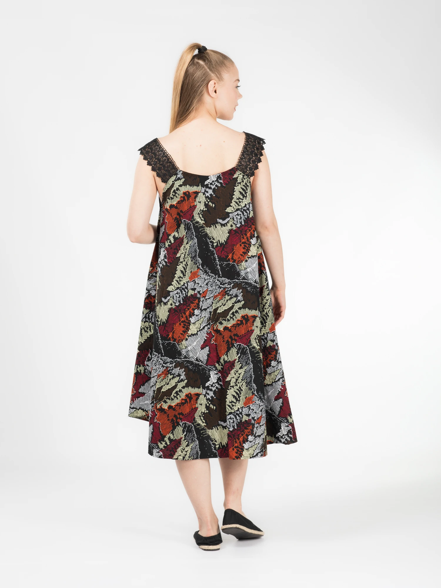 Rochie Zuri din bumbac cu imprimeu african și bretele din dantelă - Multicolor [4]