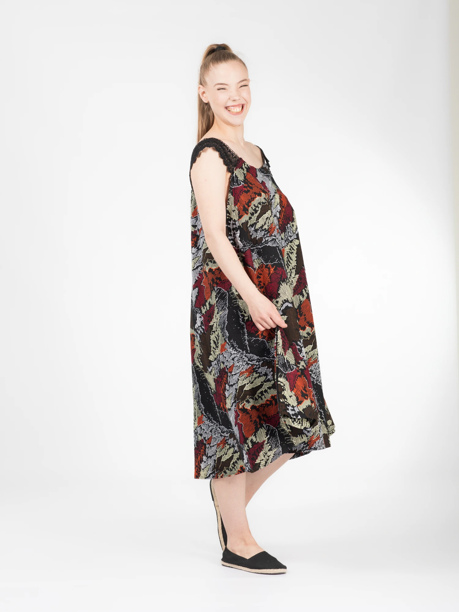 Rochie Zuri din bumbac cu imprimeu african și bretele din dantelă - Multicolor [10]