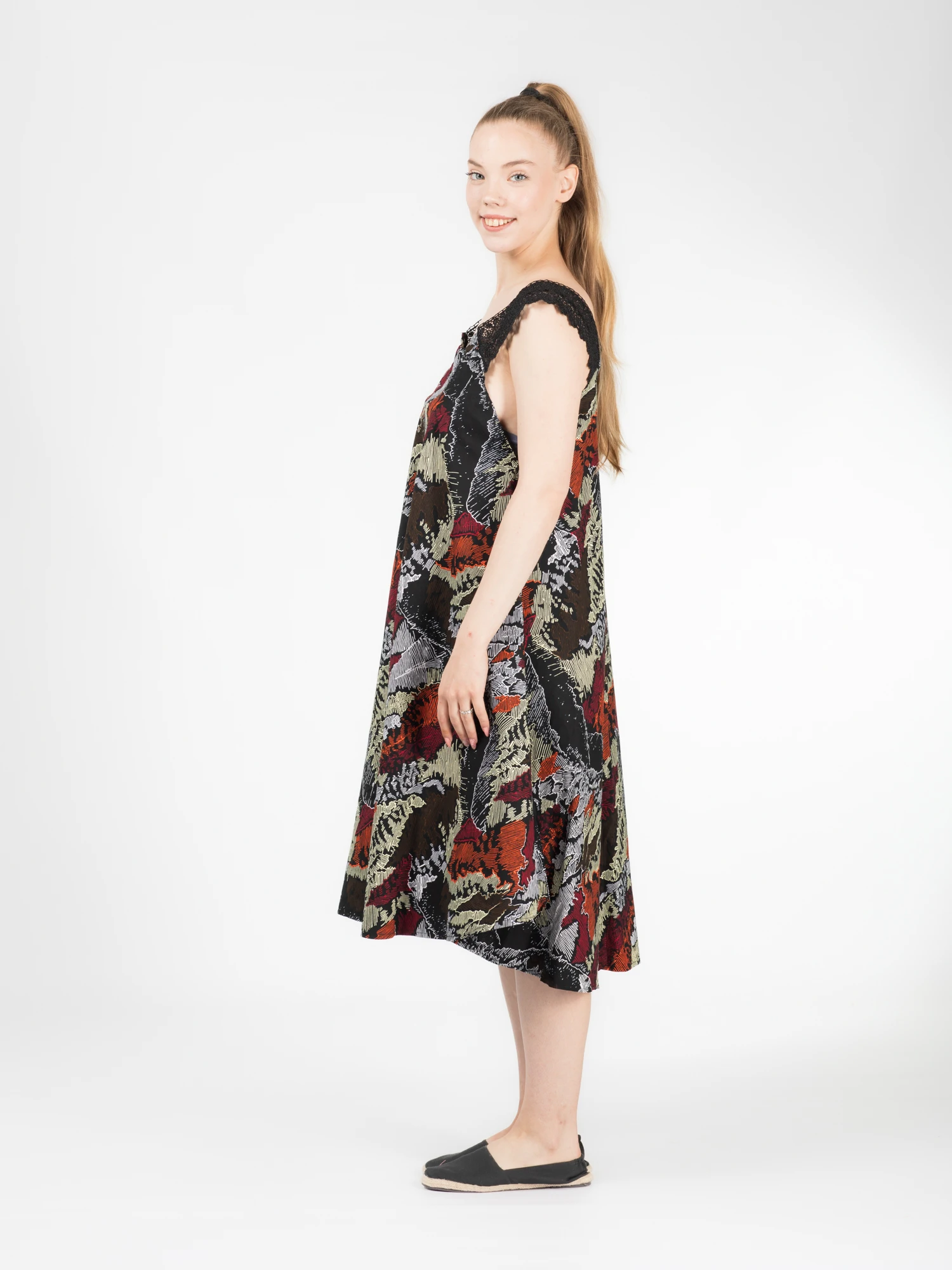 Rochie Zuri din bumbac cu imprimeu african și bretele din dantelă - Multicolor [3]