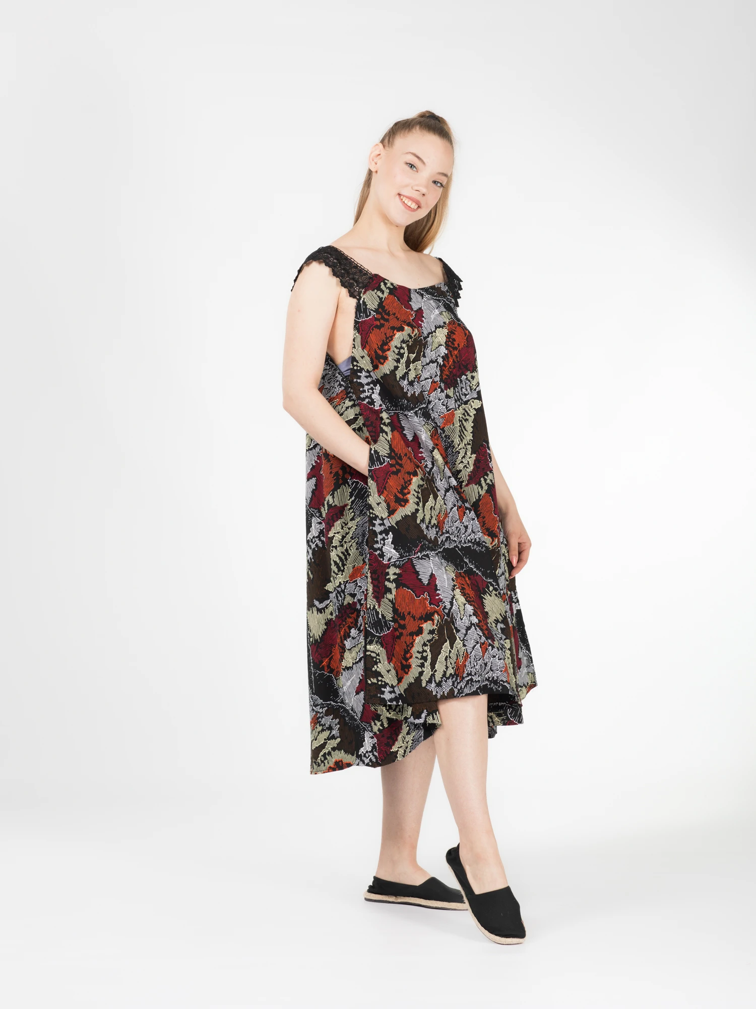 Rochie Zuri din bumbac cu imprimeu african și bretele din dantelă - Multicolor [6]