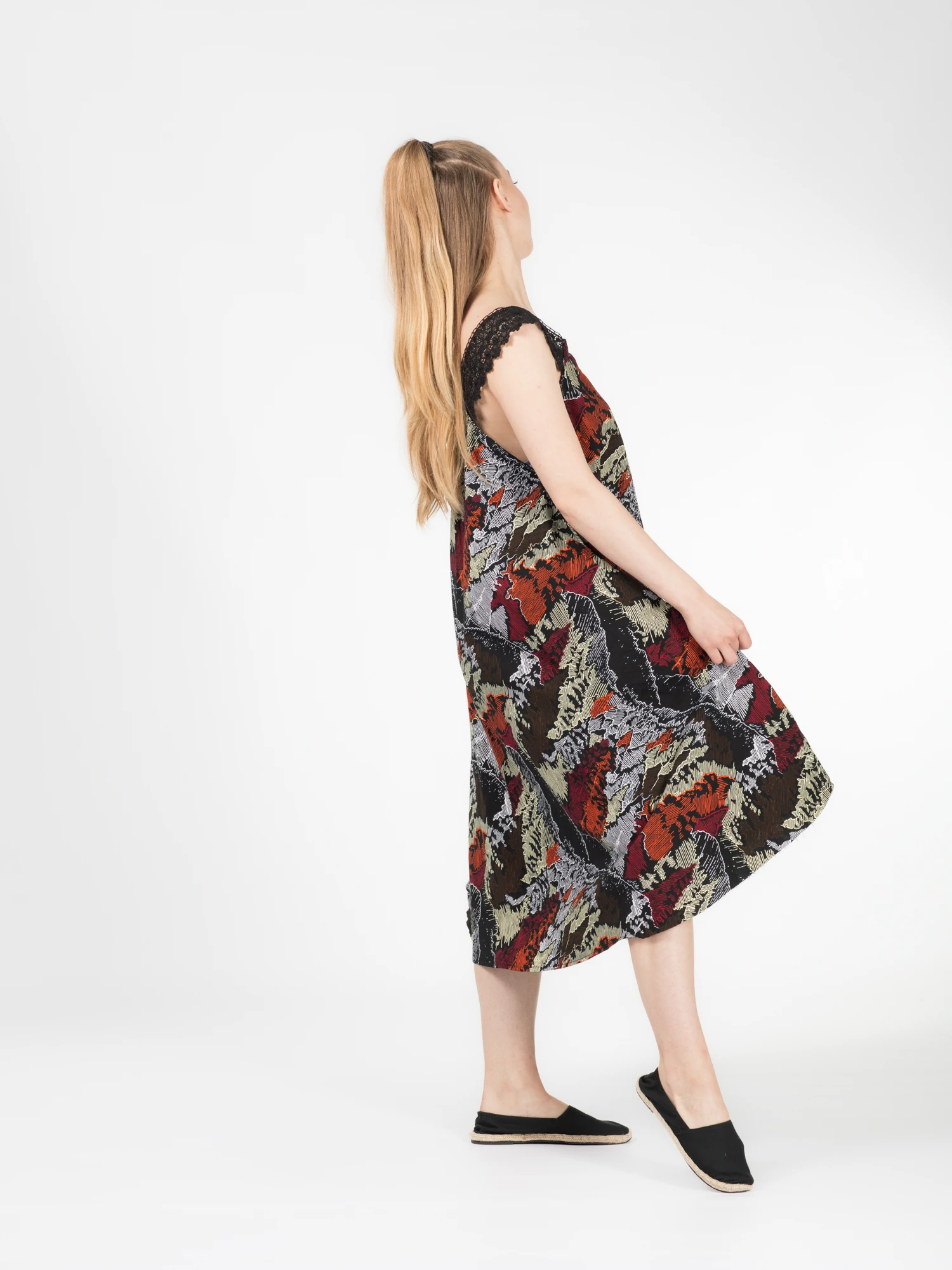Rochie Zuri din bumbac cu imprimeu african și bretele din dantelă - Multicolor [9]