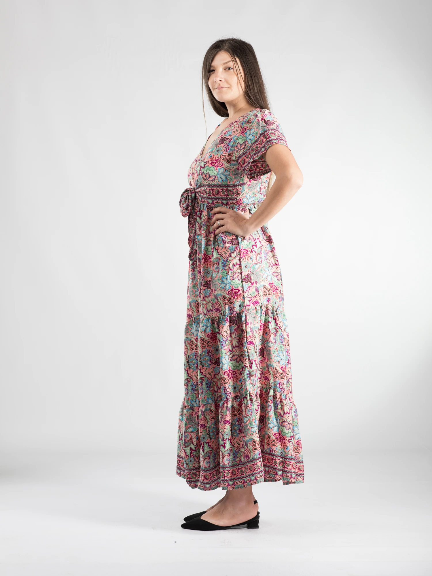 Rochie boho A line lungă cu mânecă scurtă - Model 1 [3]