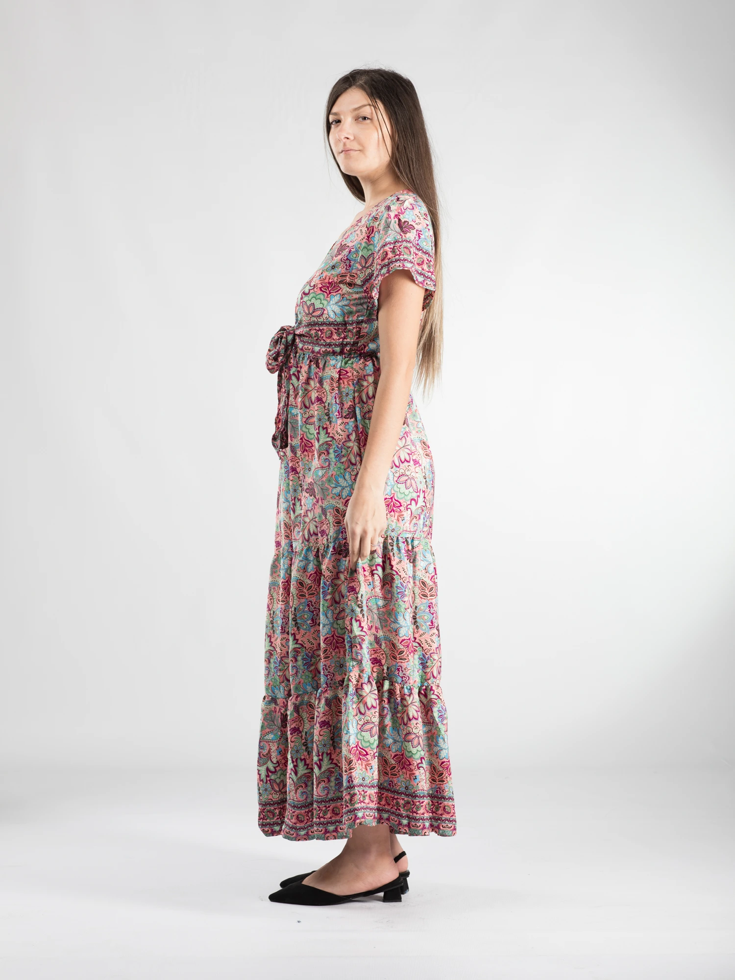 Rochie boho A line lungă cu mânecă scurtă - Model 1 [2]