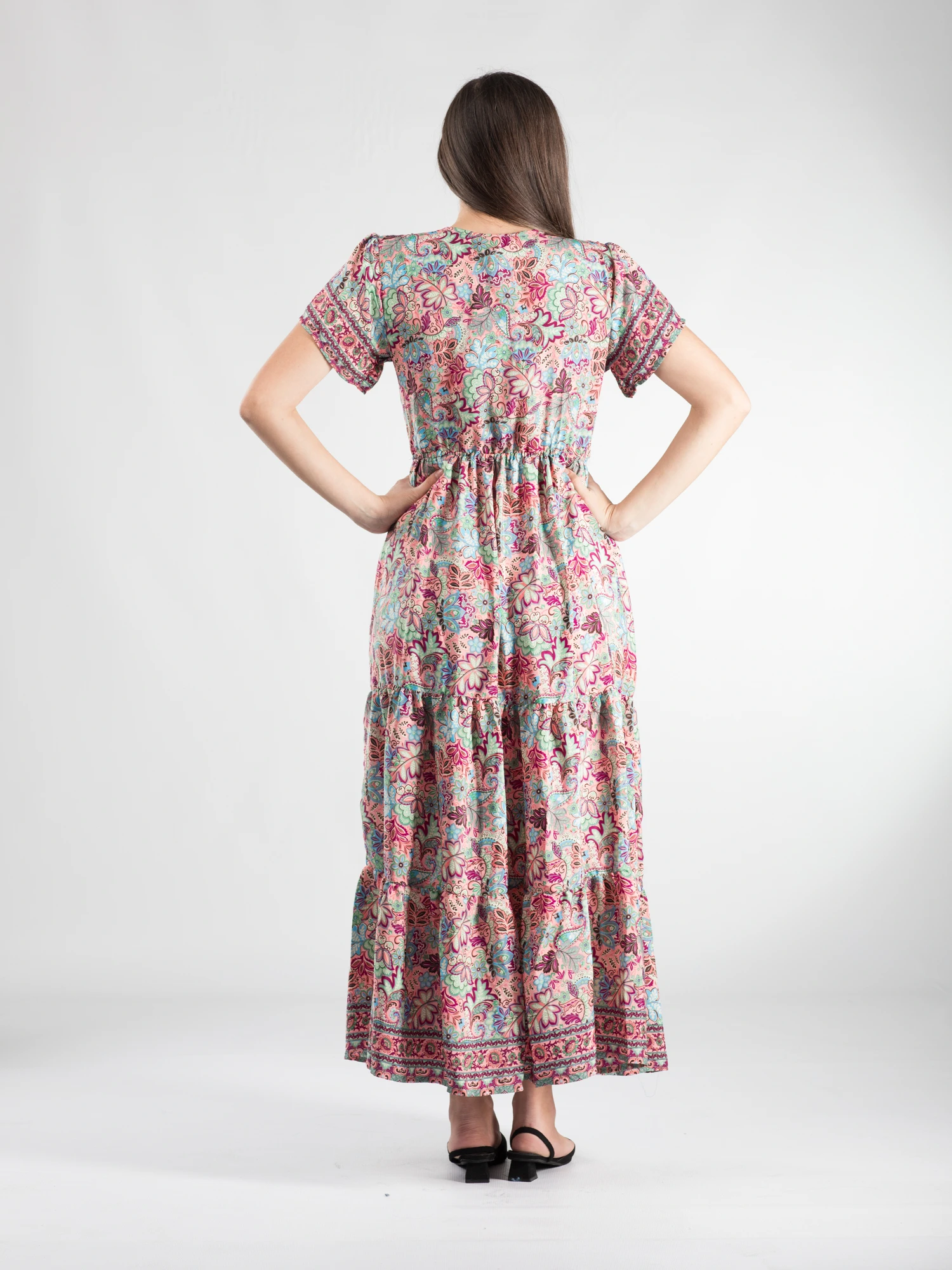 Rochie boho A line lungă cu mânecă scurtă - Model 1 [4]