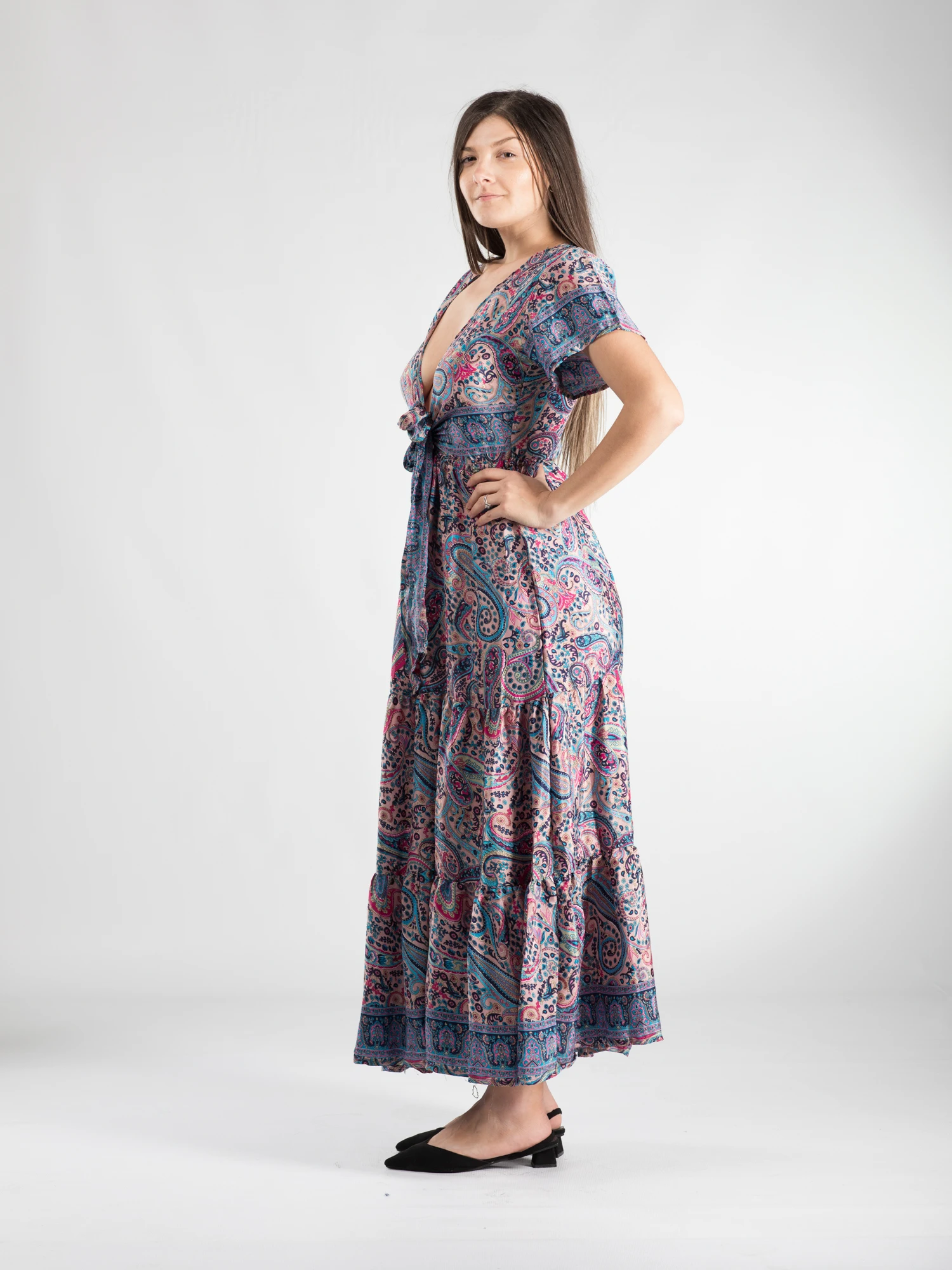 Rochie boho A line lungă cu mânecă scurtă - Model 2 [2]