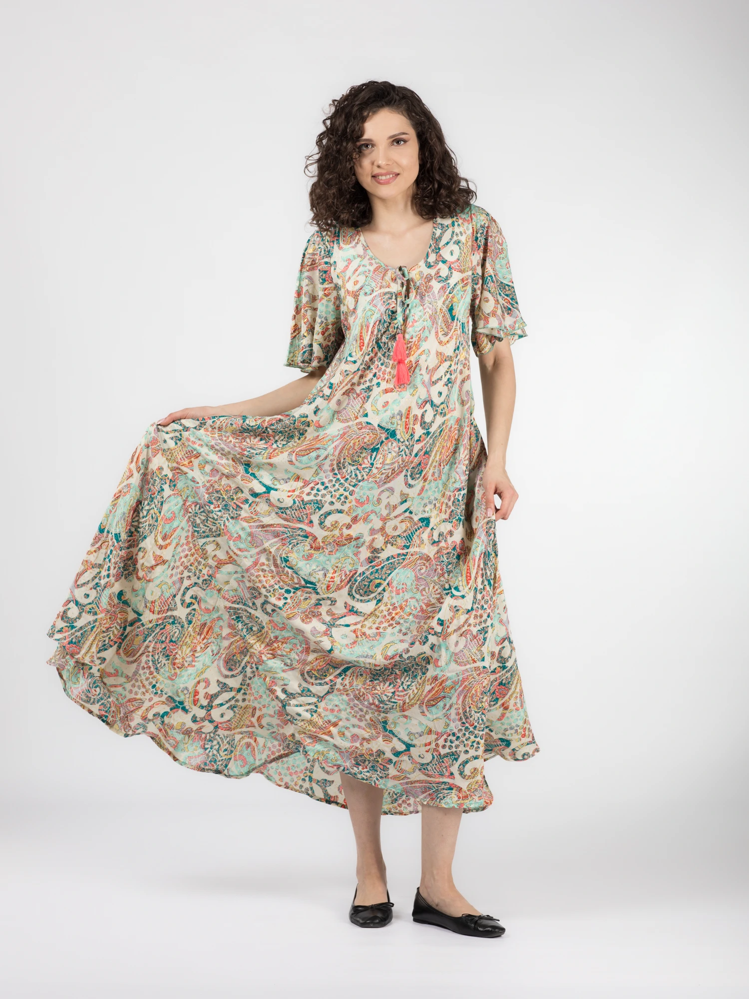 Rochie boho lejeră din material fluid cu detalii aurii - Model 2 [4]