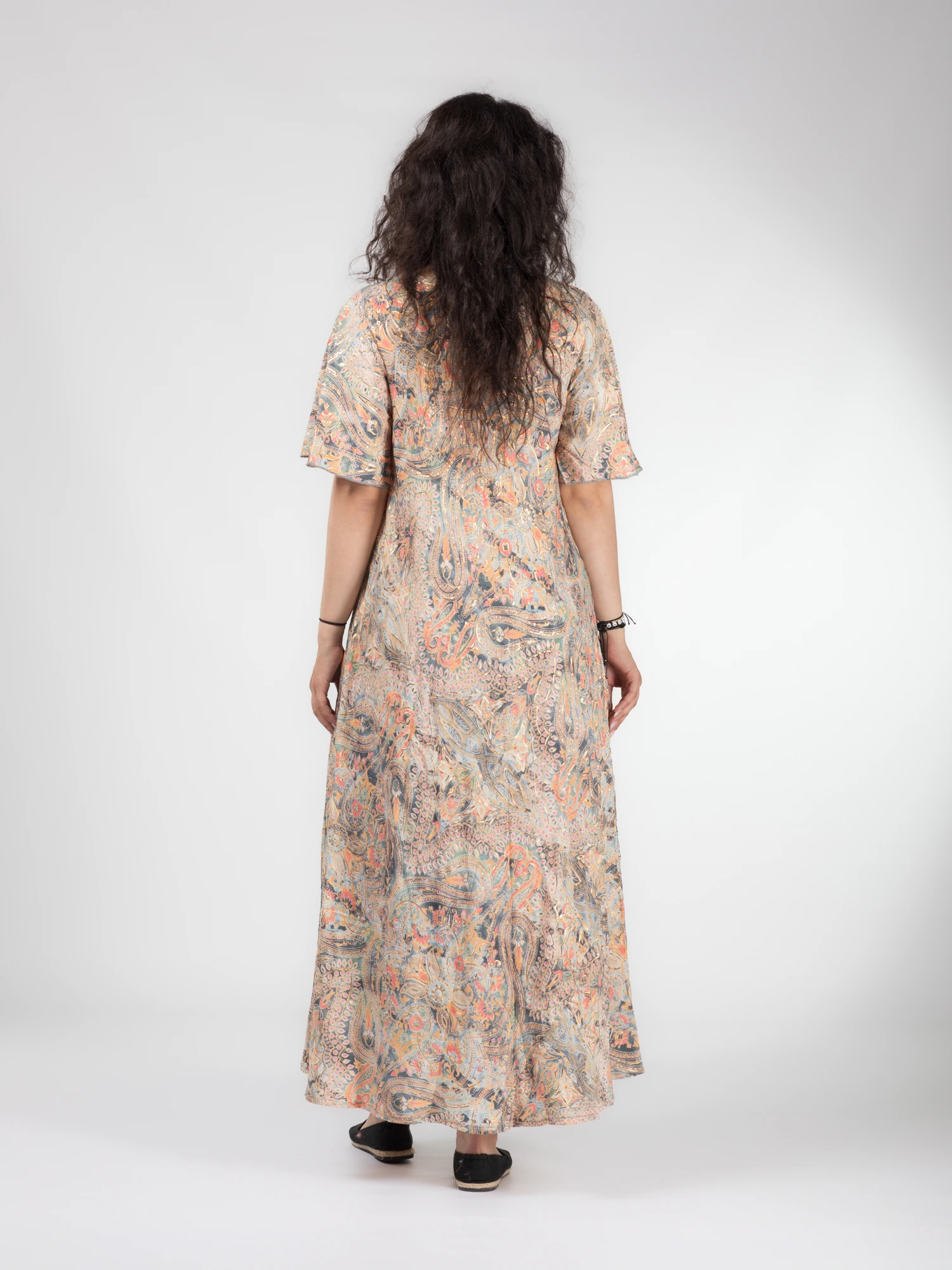 Rochie boho lejeră din material fluid cu detalii aurii - Model 5 [3]