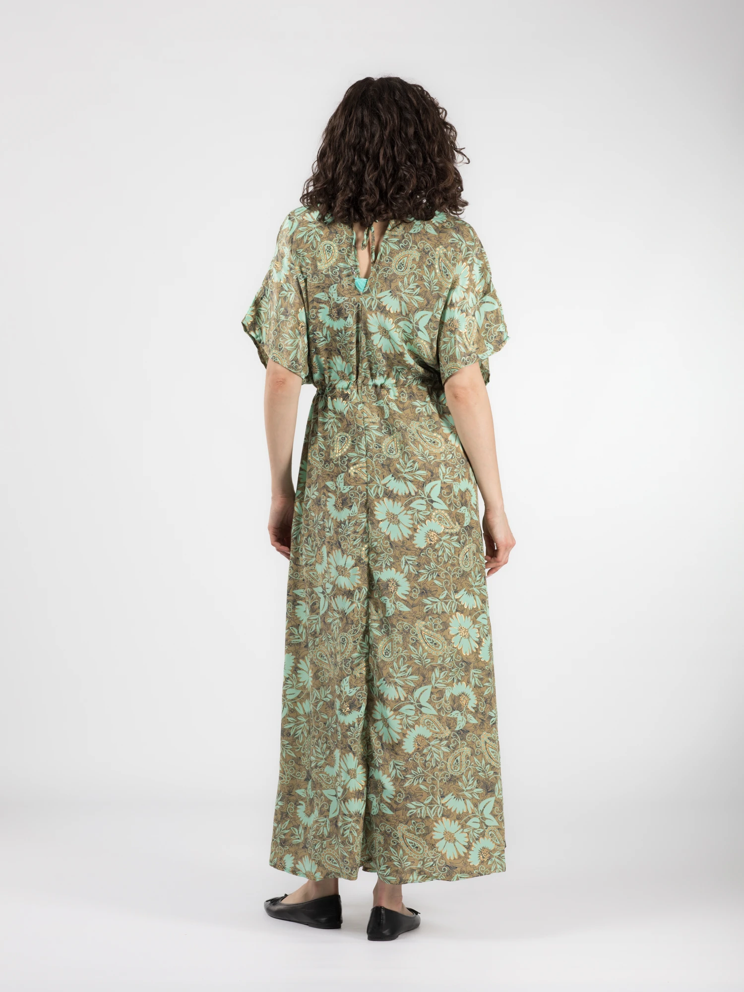Rochie boho lejeră din material fluid șnur în talie și crăpătură pe mijloc - Model 2 [4]