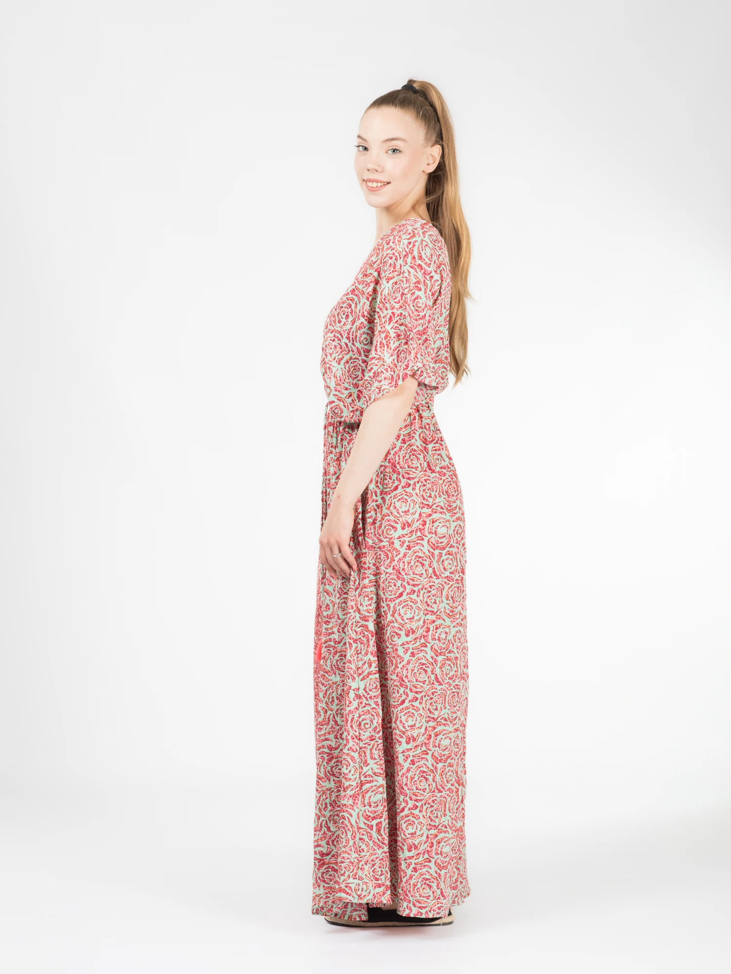Rochie boho lejeră din material fluid șnur în talie și crăpătură pe mijloc - Model 3 [2]