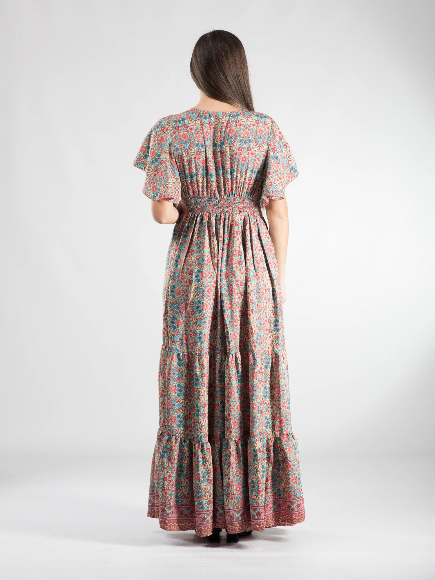 Rochie boho lungă cu volane și mânecă scurtă lejeră - Model 1 [3]