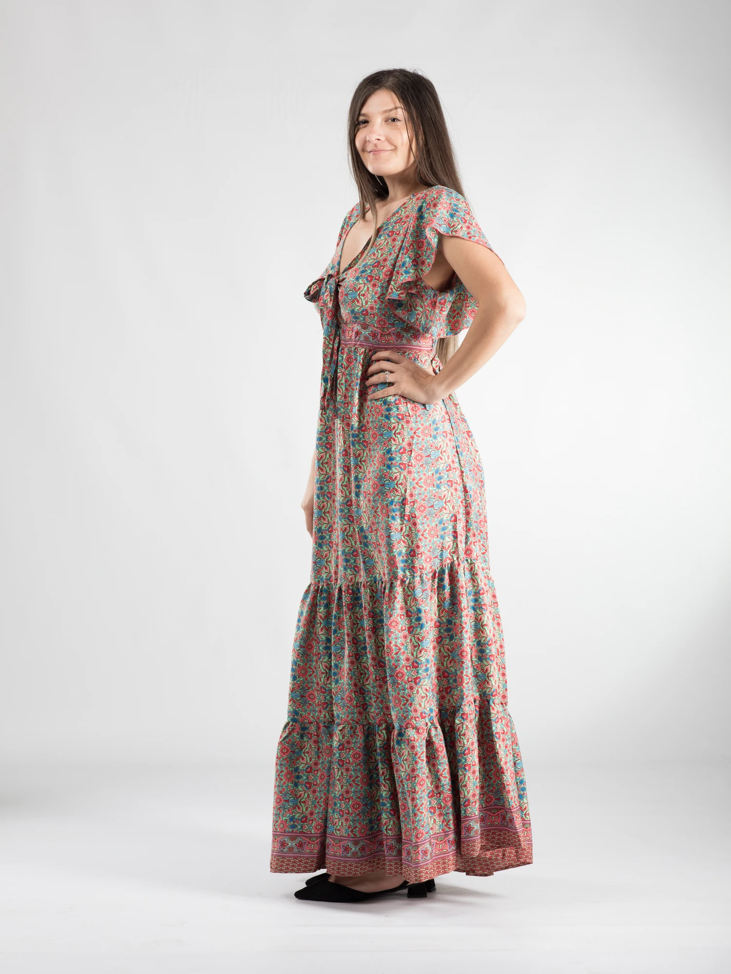 Rochie boho lungă cu volane și mânecă scurtă lejeră - Model 1 [2]
