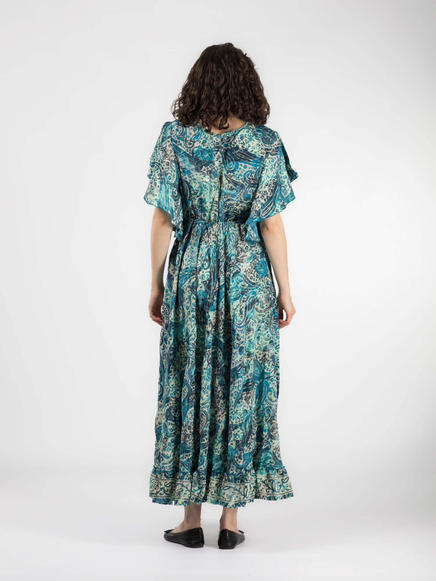 Rochie boho lungă din material fluid cu decolteu romantic și detalii aurii - Model 3 [3]