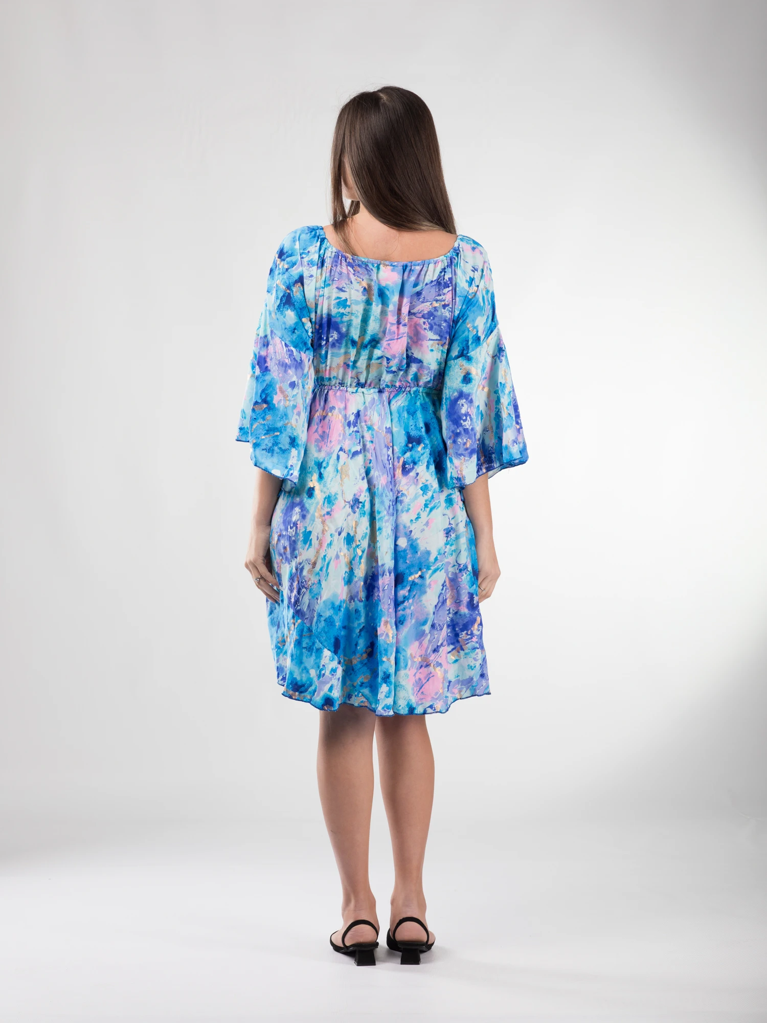 Rochie boho midi din material fluid, cu detalii aurii și mâneci 3/4 - Model 3 [3]