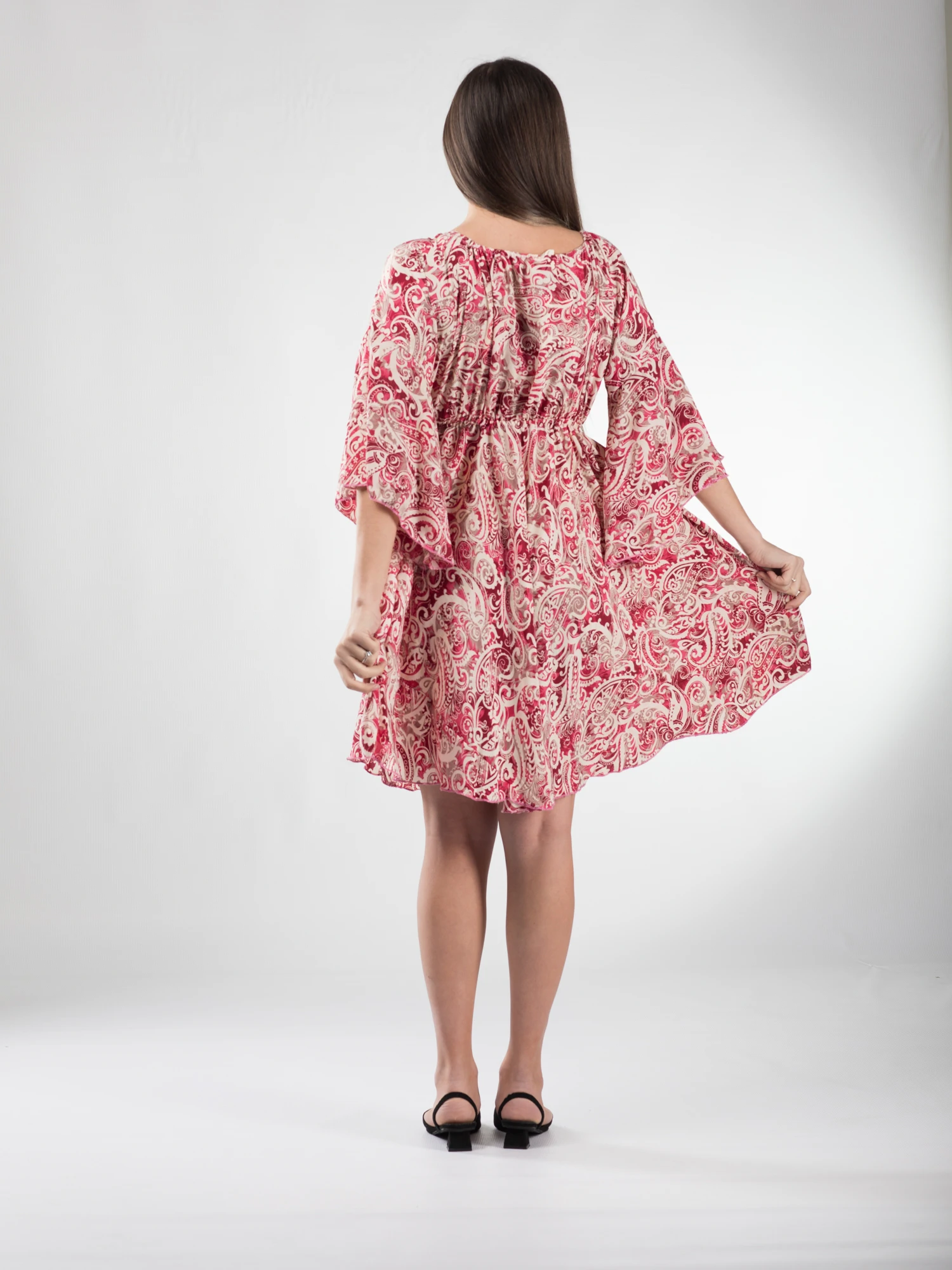 Rochie boho midi din material fluid, cu detalii aurii și mâneci 3/4 - Model 4 [4]