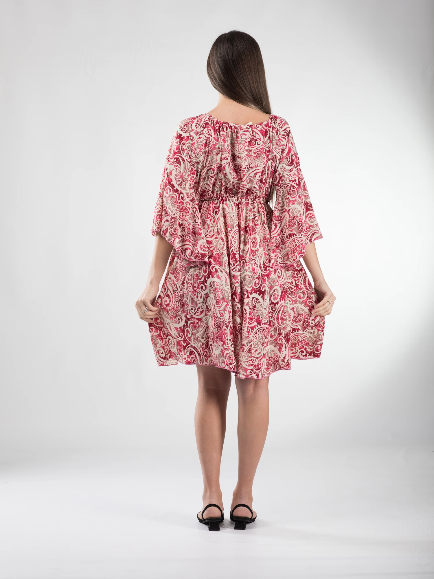 Rochie boho midi din material fluid, cu detalii aurii și mâneci 3/4 - Model 4 [3]